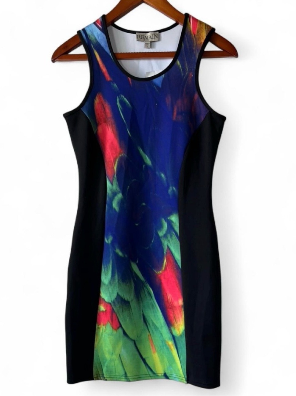 Remain Pompeo Peacock Feather Print Bodycon Mini Dress NWT Small